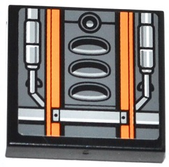Lego Tile 2 x 2 with Orange Stripes, Air Intakes and Pipes Pattern (Sticker) - Set 75049 / Black