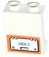 Lego Panel 1 x 2 x 2 with Side Supports - Hollow Studs with Hatch and 'LOCK 2' Pattern Model Right Side (Sticker) - Set 60013