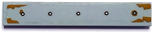 Lego Tile 1 x 6 with 5 Rivets and Medium Nougat Rust Pattern Model Left Side (Sticker) - Set 70425 / Light Bluish Gray