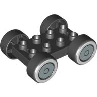 Lego Duplo Car Base 2 x 4 with Removable Metal Axles, Black Tires with Whitewall and Silver Hub Cap Print / White