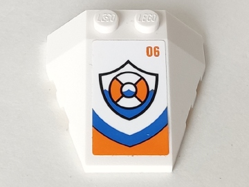 Lego Wedge 4 x 4 Triple with Stud Notches with Orange '06' and Coast Guard Logo Pattern (Sticker) - Set 60166 / White
