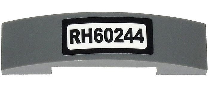 Lego Slope, Curved 4 x 1 x 2/3 Double with 'RH60244' Pattern (Sticker) - Set 60244 / Dark Bluish Gray