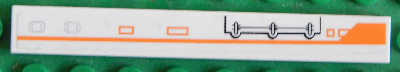 Lego Tile 1 x 8 with Orange Line and Mechanical Pattern Model Right Side (Sticker) - Set 7645 / White