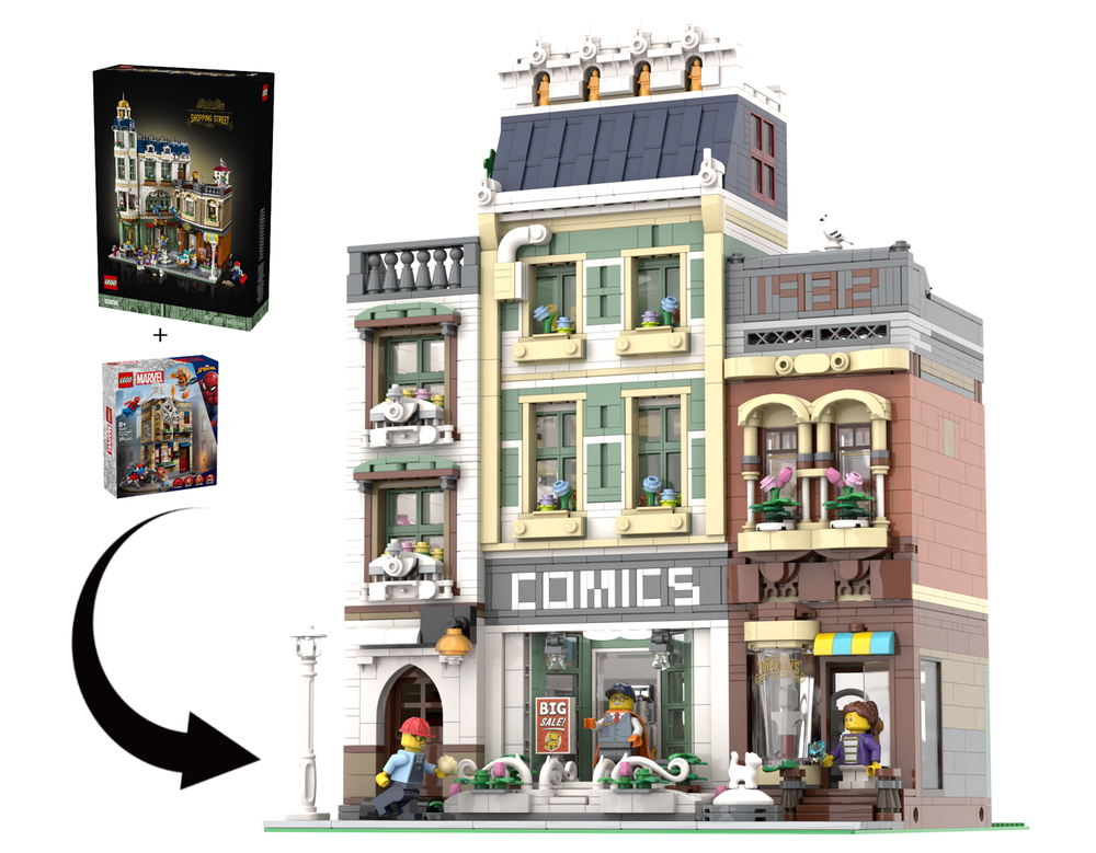 Lego Comic Shop and Peter Parker House - Alternative build of Shopping Street 11371 + 76317 - No extra parts