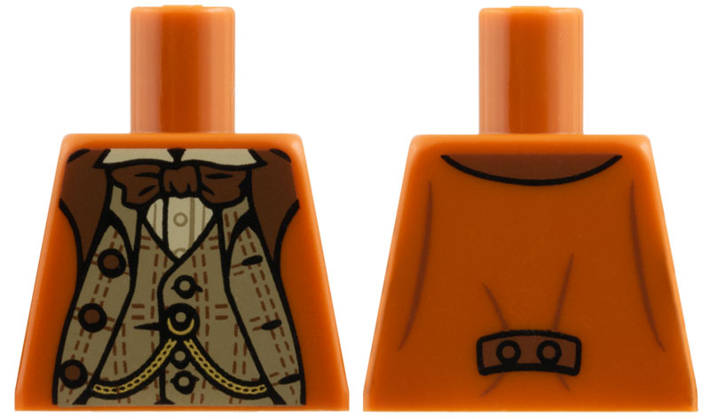 Lego Torso Harry Potter Suit over Dark Tan Vest and White Shirt with Reddish Brown Bow Tie Pattern / Dark Orange