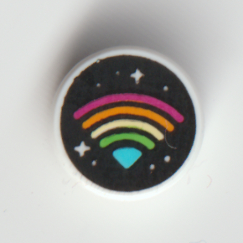 Lego Tile Round 1 x 1 with Rain Bow WiFi Icon On Black Star Sky Print