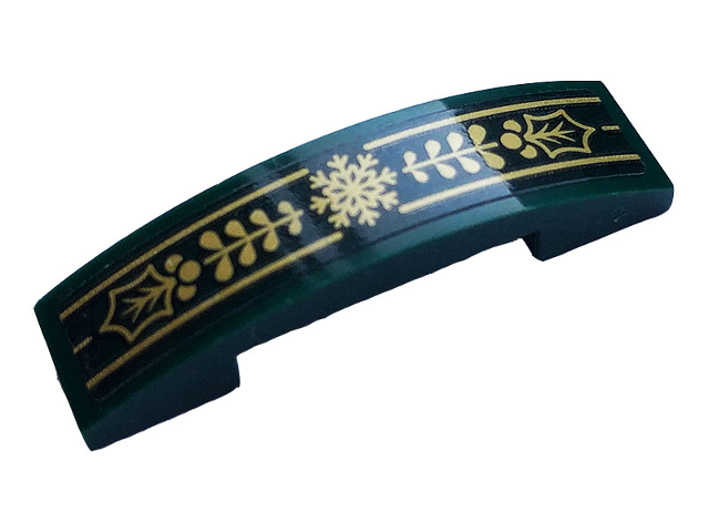 Lego Slope, Curved 4 x 1 x 2/3 Double with Gold Stripes, Snowflake and Leaves Pattern (Sticker) - Set 40410