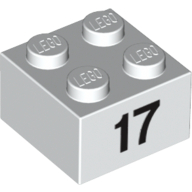 Lego Brick 2 x 2 with Black "17" Print / White