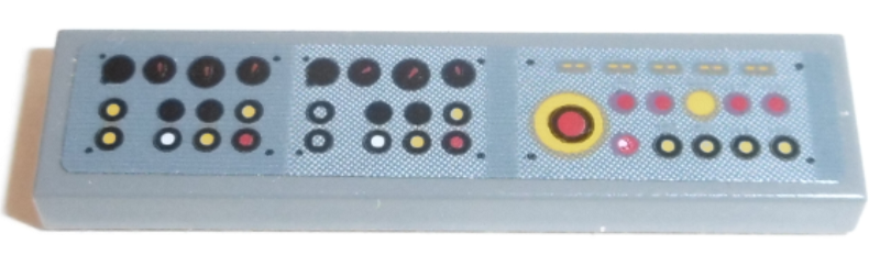 Lego Tile 1 x 4 with Control Panel with Red and Yellow Buttons Pattern (Sticker) - Set 42100 / Dark Bluish Gray
