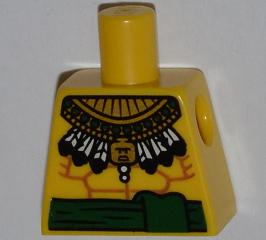 Lego Torso Bare Chest with Muscles Outline, Green Sash and Aztec Feather Necklace Pattern / Yellow