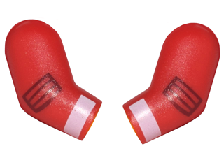 Lego Arm, (Matching Left and Right) Pair with Black Elbow Pads and White Cuffs Pattern / Red