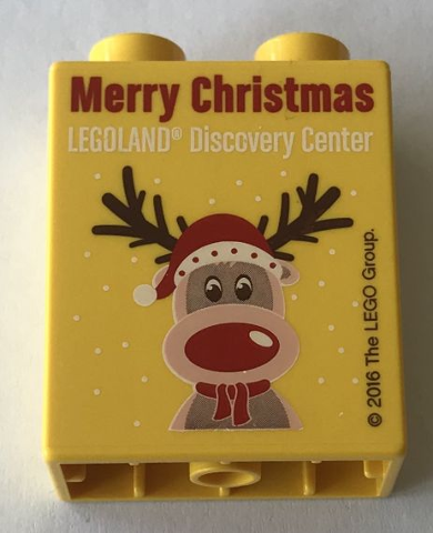 Lego Duplo, Brick 1 x 2 x 2 with LEGOLAND Discovery Center Merry Christmas 2016 Pattern / Yellow