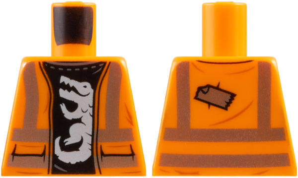 Lego Torso Safety Vest with Silver Reflective Stripes and Black Shirt with White Alligator / Crocodile Pattern / Orange