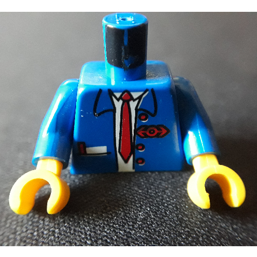 Lego Torso Jacket, Open, Notepad, Red Long Tie and Train Logo Print, Blue Arms, Yellow Hands / Blue