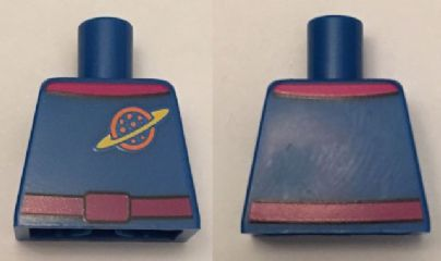 Lego Torso Space Uniform with Orange and Yellow Ringed Planet Logo, Magenta Belt, Magenta Collar Pattern / Blue