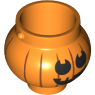 Lego Minifig Pot Small with Handle Holders and Pumpkin Jack O' Lantern with Round Eyes Print
