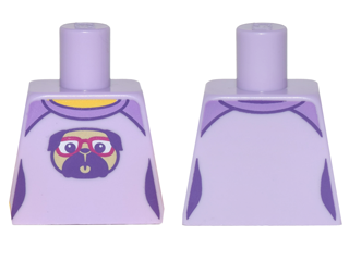 Lego Torso Female Outline Shirt with Medium Lavender Shoulders and Pug Dog with Red Glasses Pattern