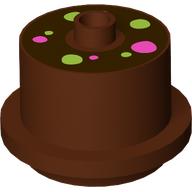 Lego Duplo Food 2 x 2 Round Cake with Stud on Top with Lime, Dark Pink Decorations Print / Reddish Brown