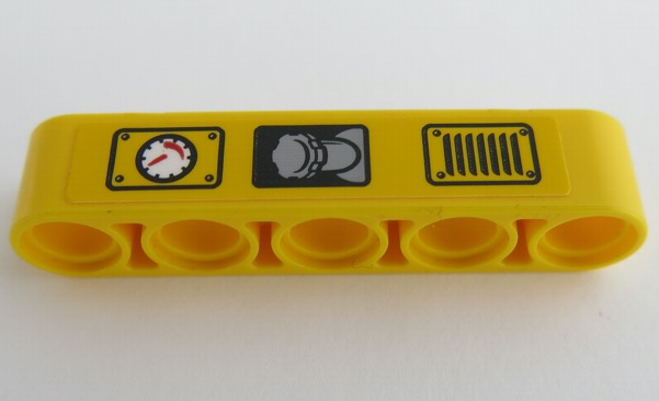 Lego Technic, Liftarm Thick 1 x 5 with Red and White Gauge, Fuel Filler Cap and Black Vent Pattern (Sticker) - Set 42049