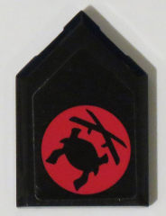 Lego Tile, Modified 2 x 3 Pentagonal with Red Samurai Helmet and Crossed Swords Pattern (Sticker) - Set 70596 / Black