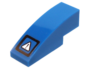 Lego Slope, Curved 3 x 1 with Square with Black Border and Exclamation Mark in White Triangle Pattern (Sticker) - Set 70724 / Blue