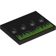 Lego Plate Special 3 x 4 with 1 x 4 Center Studs with Bright Green/Lime Pixelated Energy Print / Black