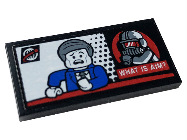Lego Tile 2 x 4 with White 'WHAT IS AIM?', TV News Screen, and AIM Agent Pattern (Sticker) - Set 76166