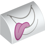 Lego Brick Curved 1 x 2 x 1 No Studs with Light Bluish Grey Mouth, Bright Pink Tongue print / White