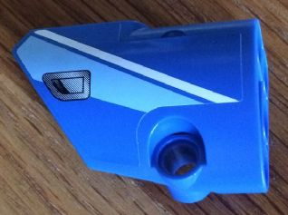 Lego Technic, Panel Fairing # 1 Small Smooth Short, Side A with Medium Blue and White Stripes and Silver Door Handle Pattern (Sticker) - Set 8052 / Blue