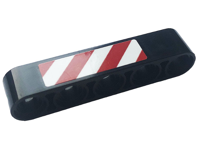 Lego Technic, Liftarm Thick 1 x 5 with Red and White Danger Stripes Pattern Side B (Sticker) - Set 42108 / Black