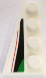 Lego Wedge, Plate 4 x 2 Left with Red, Black and Small Green Pattern (Sticker) - Set 8898