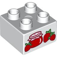 Lego Duplo Brick 2 x 2 with Strawberries and Jam Jar Print / White