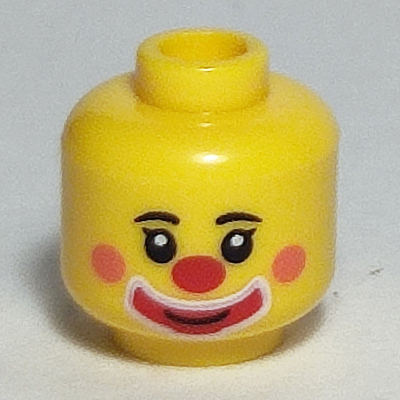 Lego Minifig Head Clown, Dark Pink Cheeks, Red Nose, Red Mouth with White Outline Print
