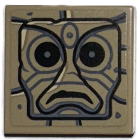 Lego Tile 2 x 2 with Black and Dark Bluish Gray Idol Head, Sad Mouth on Stone Background Pattern (Sticker) - Set 77015
