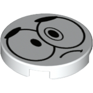 Lego Tile Round 2 x 2 with Cross-Eyed Nixel Face Print / White