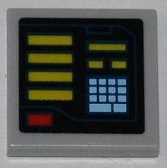 Lego Tile 2 x 2 with Yellow Bars, Red Button, Bright Light Blue Keypad Pattern Model Left Side (Sticker) - Set 6860