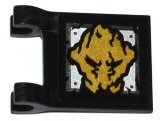 Lego Flag 2 x 2 Square with Flat Edge with Gold Ninjago Earth Emblem Pattern on Both Sides (Stickers) - Set 70733 / Black