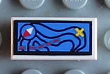 Lego Tile 1 x 2 with Blue Map, Compass and Yellow 'X' Pattern (Sticker) - Set 8480