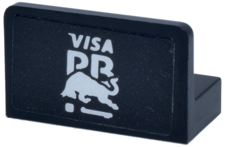 Lego Panel 1 x 2 x 1 with Silver 'VISA RB' and Bull Logo Pattern Model Left Side (Sticker) - Set 77246 / Black