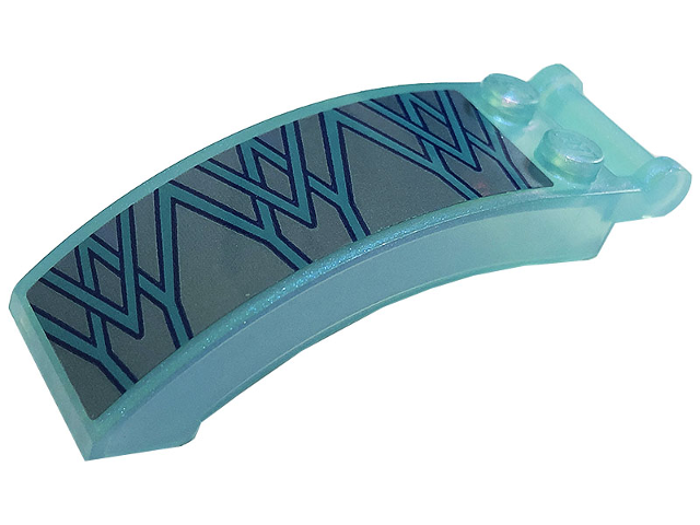 Lego Windscreen 6 x 2 x 2 with Bar Handle with Metallic Light Blue Ice Crystals and Lines Pattern Model Left Side (Sticker) - Set 43197
