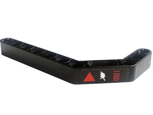 Lego Technic, Liftarm, Modified Bent Thick 1 x 11.5 Double with Red Triangle, 'LOW' and White Tortoise Pattern Model Left Side (Sticker) - Set 42094