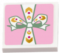 Lego Tile, Modified 2 x 2 Inverted with Present / Gift with Sand Green and White Bow Pattern (Sticker) - Set 41068