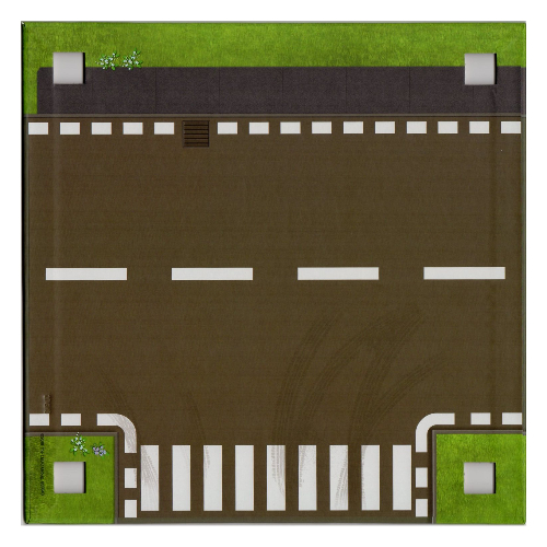Lego Baseplate with 4 Square Corner Holes and Curved Road / T Intersection Print