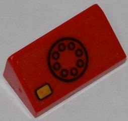 Lego Slope 30 1 x 2 x 2/3 with Black Telephone Dial and Yellow Button Pattern (Sticker) - Set 6860 / Red