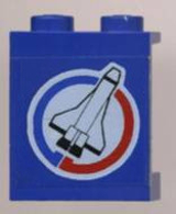Lego Panel 1 x 2 x 2 - Solid Studs with Space Shuttle and Blue and Red Semicircles on White Circle Background Pattern Model Right Side (Sticker) - Set 6544