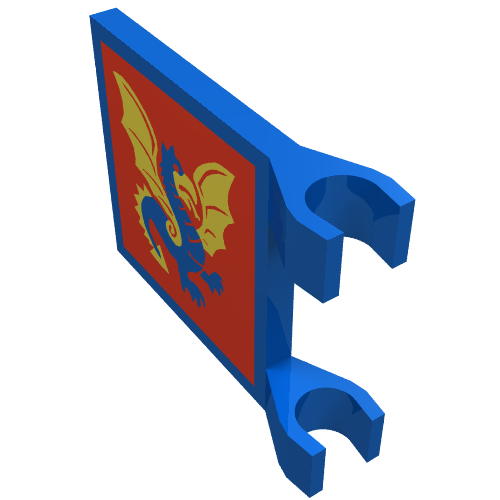 Lego Flag 2 x 2 Square [Thin Clips] with Red Square and Yellow / Blue Dragon Print / Blue