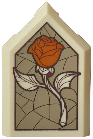 Lego Tile, Modified 2 x 3 Pentagonal with Stained Glass Window with Dark Orange Rose on Dark Tan Background Pattern
