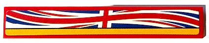 Lego Tile 1 x 6 with United Kingdom Flag (Union Jack) and Yellow Bar Pattern (Sticker) - Set 853914 / Red