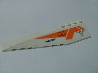Lego Wedge 12 x 3 Left with '7692', Hatch, Bulls Head and Orange Stripes Pattern (Sticker) - Set 7692