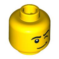 Lego Minifig Head Sailor, Eyebrows, Raised Left Eyebrow, Winkered Left Eye, White Pupil Print [Blocked Open Stud] / Yellow